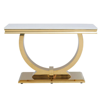 Moda Marble Console Table In Ivory White With Gold Stainless Steel Base