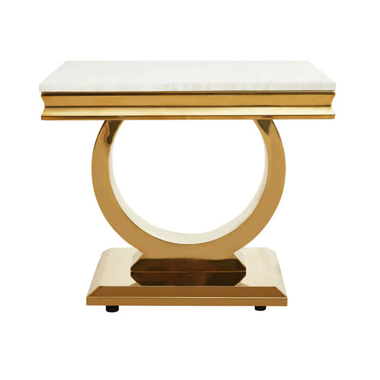 Moda Marble Side Table In Ivory White With Brushed Gold Stainless Steel Base