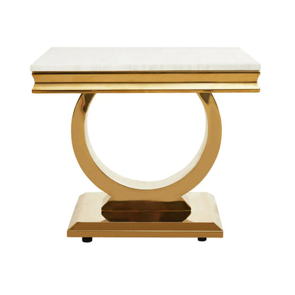 Moda Marble Side Table In Ivory White With Brushed Gold Stainless Steel Base