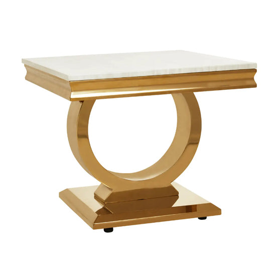 Moda Marble Side Table In Ivory White With Brushed Gold Stainless Steel Base