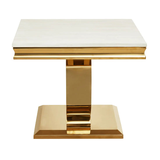 Moda Marble Side Table In Ivory White With Brushed Gold Stainless Steel Base