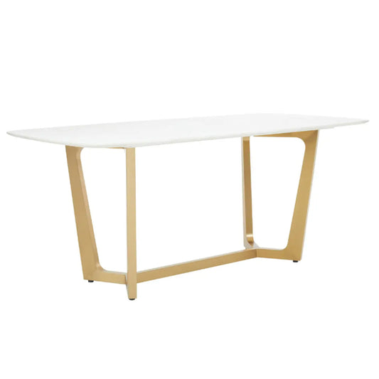 Moda Marble Dining Table In White With Gold Stainless Steel Base