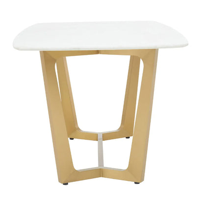 Moda Marble Dining Table In White With Gold Stainless Steel Base