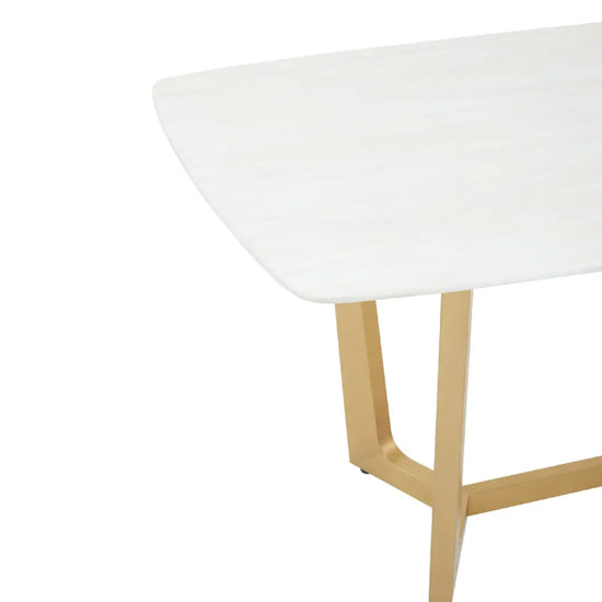 Moda Marble Dining Table In White With Gold Stainless Steel Base
