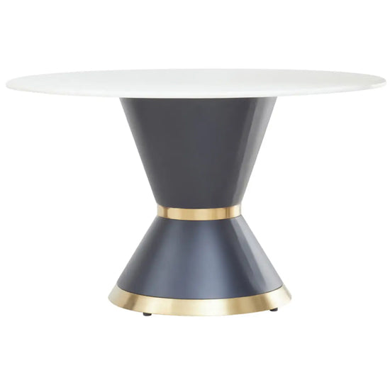 Moda Faux Marble Dining Table In White With Black Base