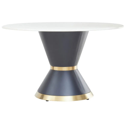 Moda Faux Marble Dining Table In White With Black Base