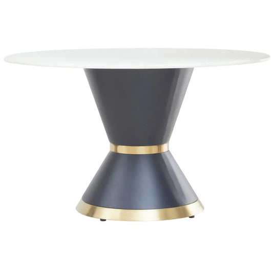 Moda Faux Marble Dining Table In White With Black Base