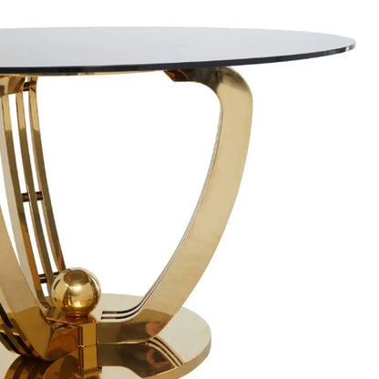 Moda Grey Tempered Glass Dining Table With Gold Stainless Steel Base