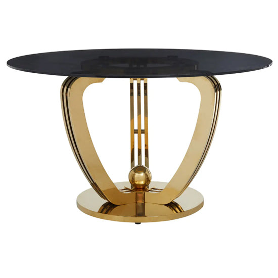 Moda Grey Tempered Glass Dining Table With Gold Stainless Steel Base