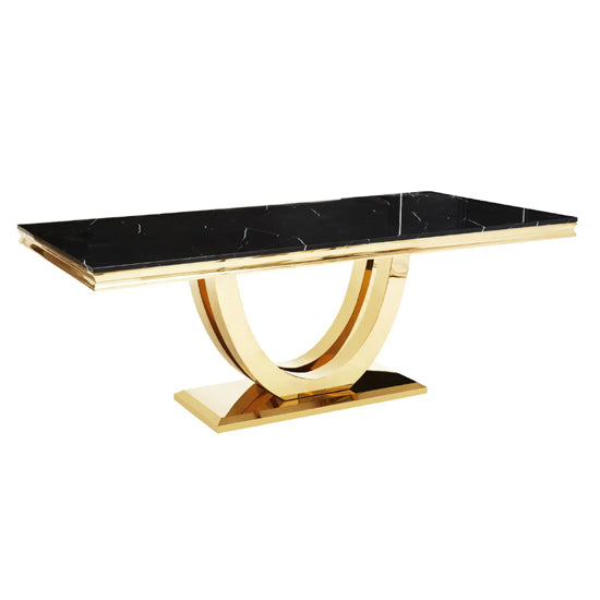 Moda Black Marble Rectangular Dining Table With Gold Stainless Steel Base