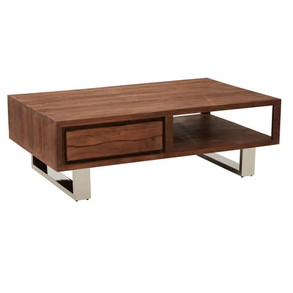 Simla Acacia Wooden Coffee Table In Brown With Metal Legs