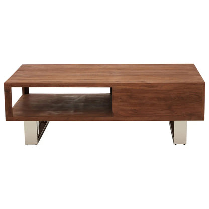 Simla Acacia Wooden Coffee Table In Brown With Metal Legs
