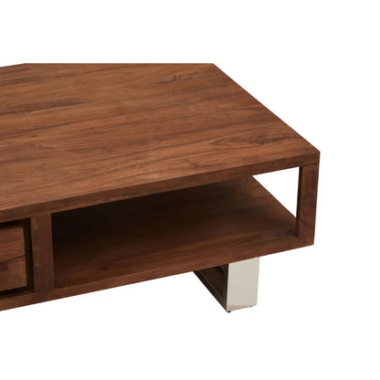 Simla Acacia Wooden Coffee Table In Brown With Metal Legs