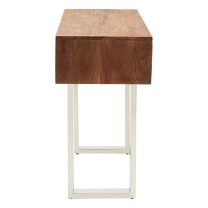 Simla Acacia Wooden Console Table With 2Drawers In Brown And Metal Legs