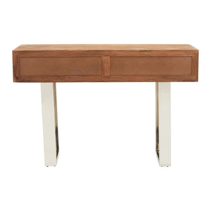 Simla Acacia Wooden Console Table With 2Drawers In Brown And Metal Legs