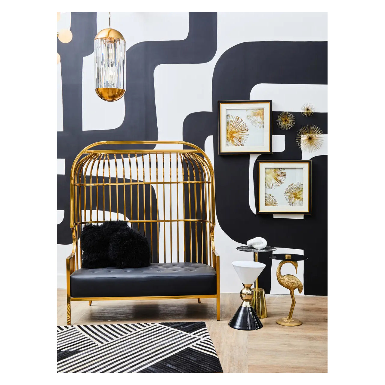 Eliza Dome Cage 2 Seater Sofa With Gold Stainless Steel Frame