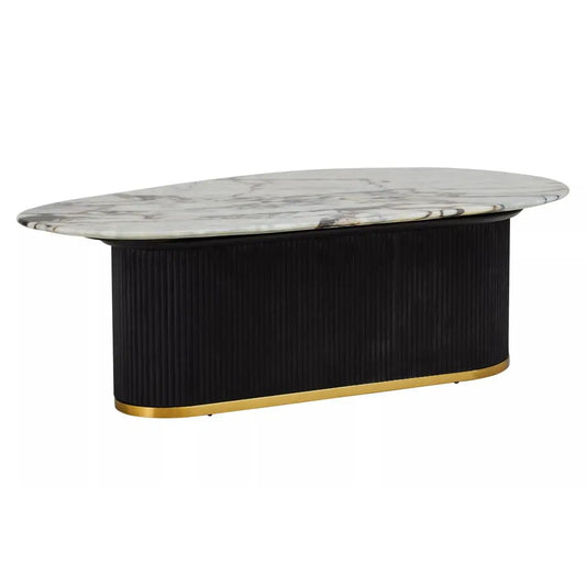 Doha Marble Coffee Table With Black Wooden Base