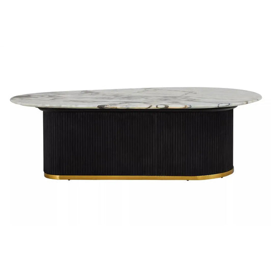 Doha Marble Coffee Table With Black Wooden Base