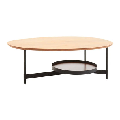 Doha Oblong Wooden Top Coffee Table With Black Metal Base