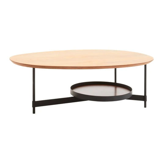 Doha Oblong Wooden Top Coffee Table With Black Metal Base