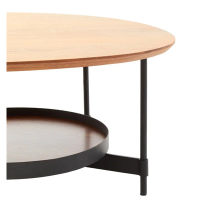 Doha Oblong Wooden Top Coffee Table With Black Metal Base