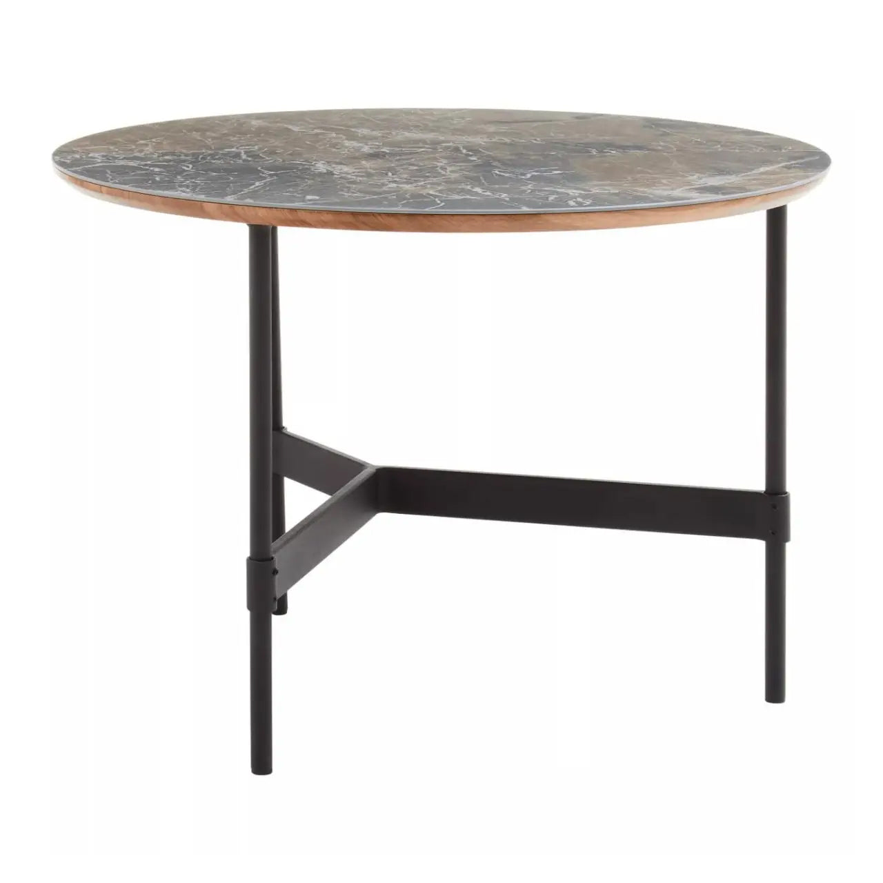 Doha Round Slate Top Coffee Table With Black Metal Frame
