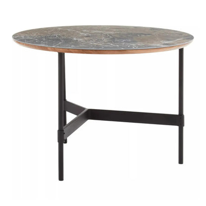 Doha Round Slate Top Coffee Table With Black Metal Frame