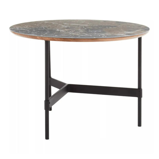 Doha Round Slate Top Coffee Table With Black Metal Frame