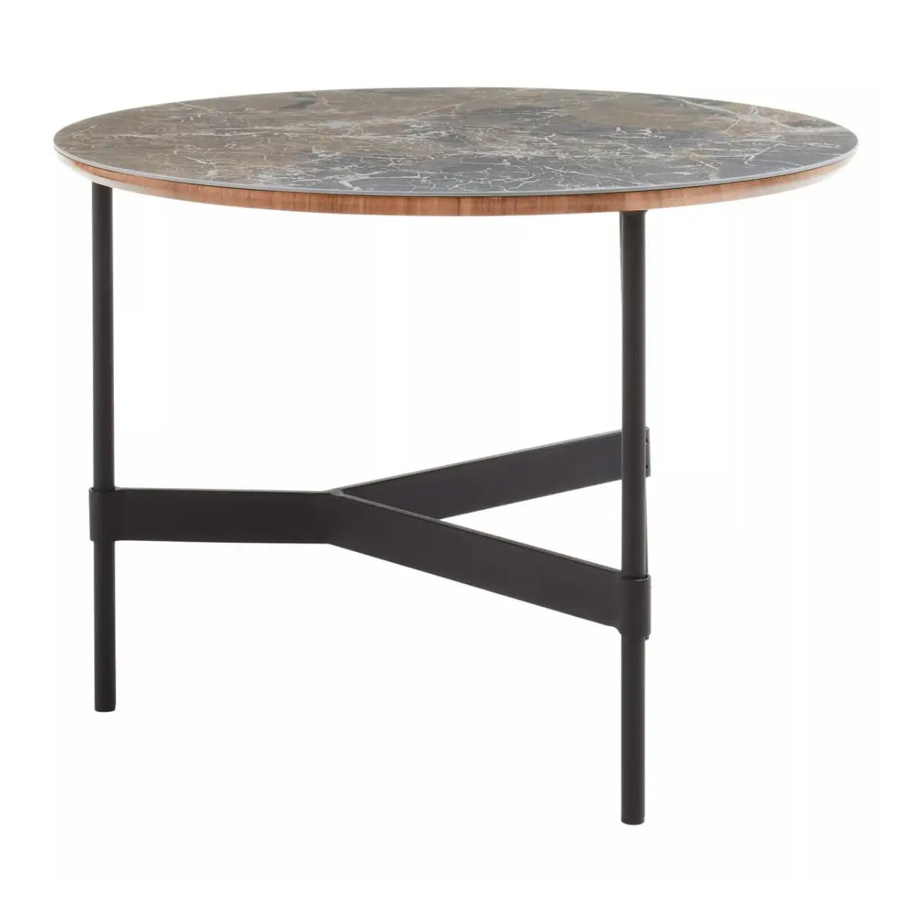Doha Round Slate Top Coffee Table With Black Metal Frame