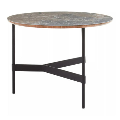 Doha Round Slate Top Coffee Table With Black Metal Frame