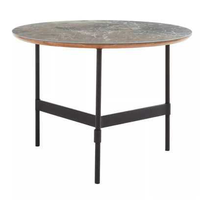 Doha Round Slate Top Coffee Table With Black Metal Frame