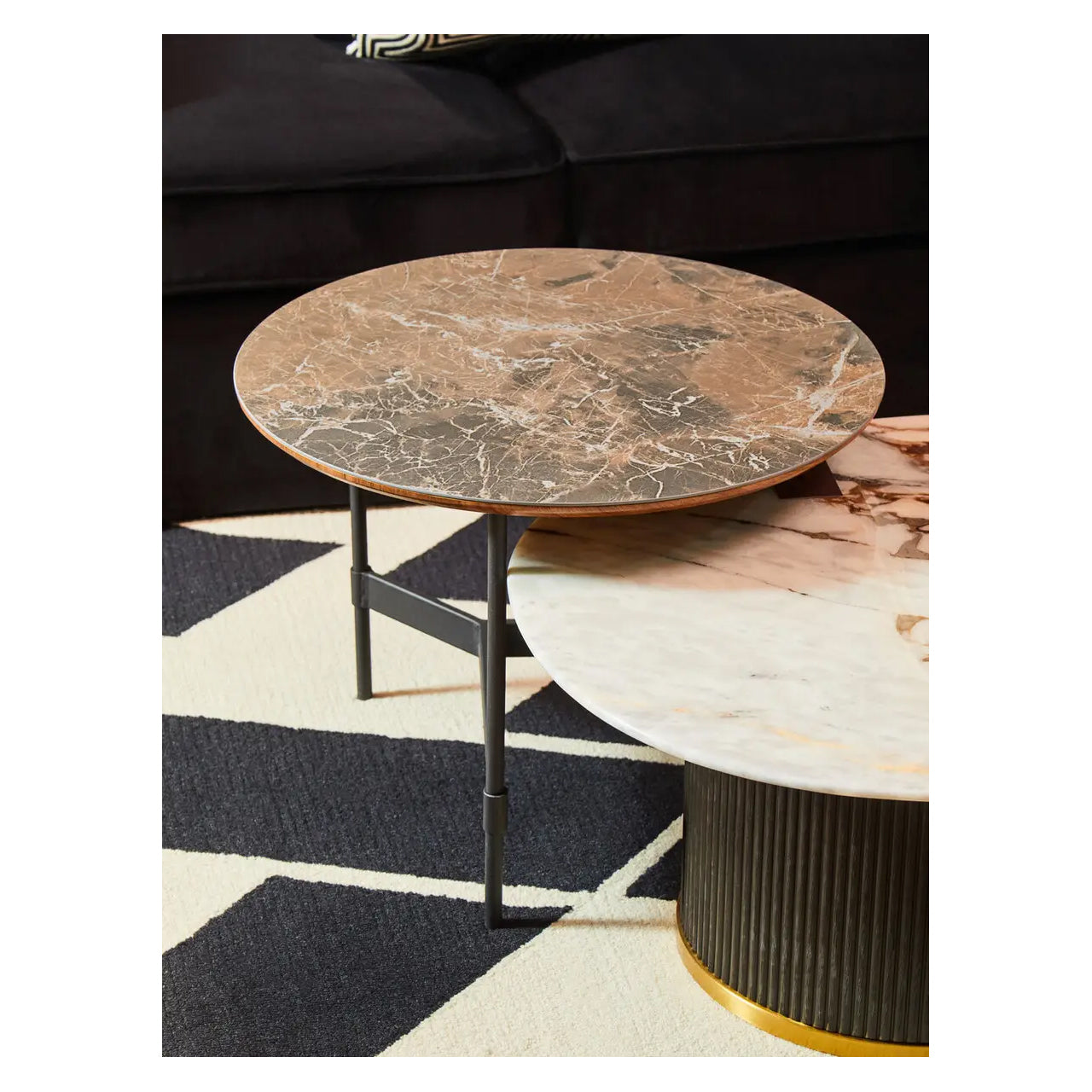 Doha Round Slate Top Coffee Table With Black Metal Frame