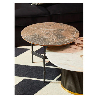 Doha Round Slate Top Coffee Table With Black Metal Frame