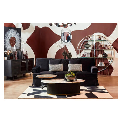 Doha Round Slate Top Coffee Table With Black Metal Frame