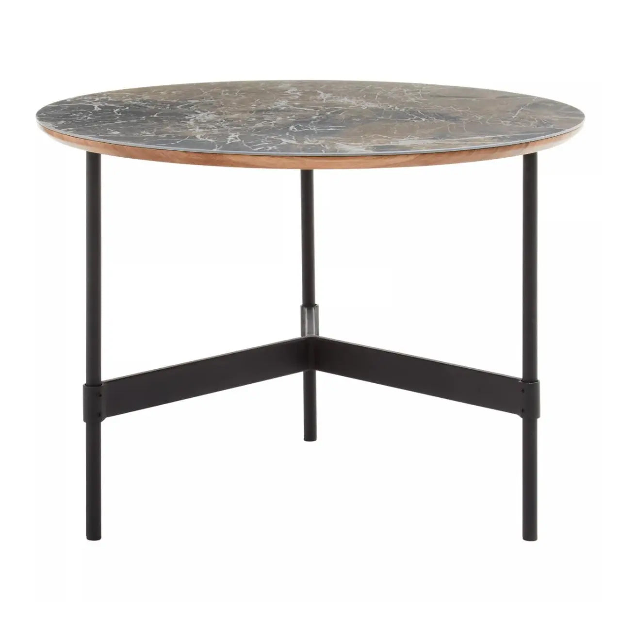 Doha Round Slate Top Coffee Table With Black Metal Frame