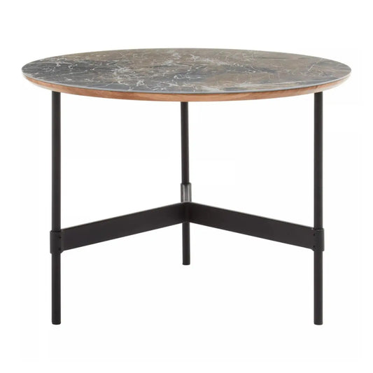Doha Round Slate Top Coffee Table With Black Metal Frame