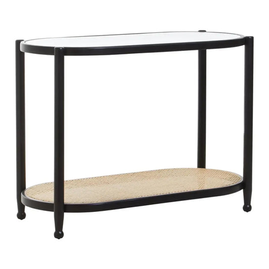 Cebu Clear Glass Top Console Table With Undershelf In Black