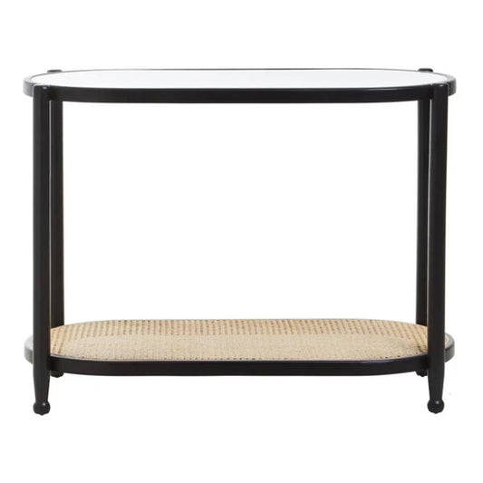 Cebu Clear Glass Top Console Table With Undershelf In Black