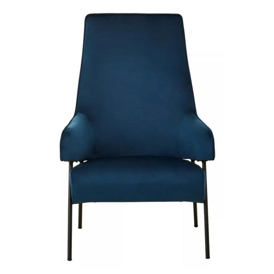 Henia Velvet Armchair In Blue With Black Metal Legs
