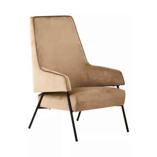 Henia Velvet Armchair In Mink With Black Metal Legs