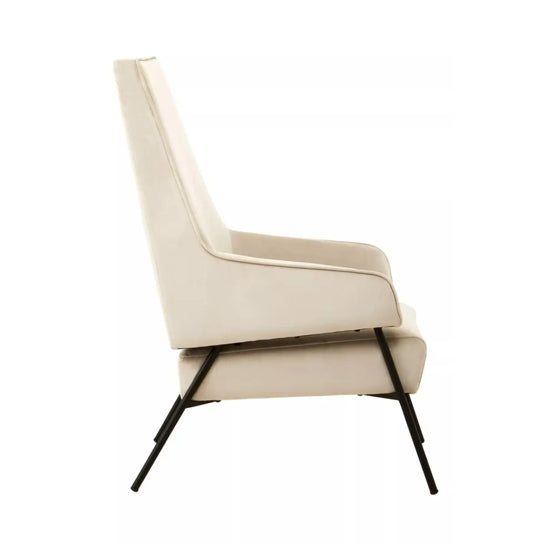 Henia Velvet Armchair In Cream With Black Metal Legs