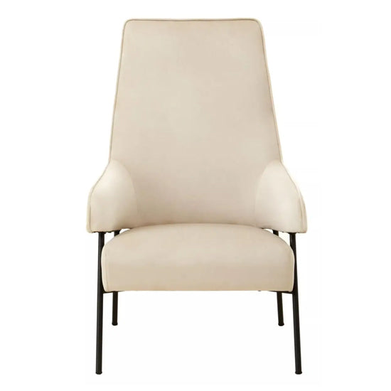 Henia Velvet Armchair In Cream With Black Metal Legs