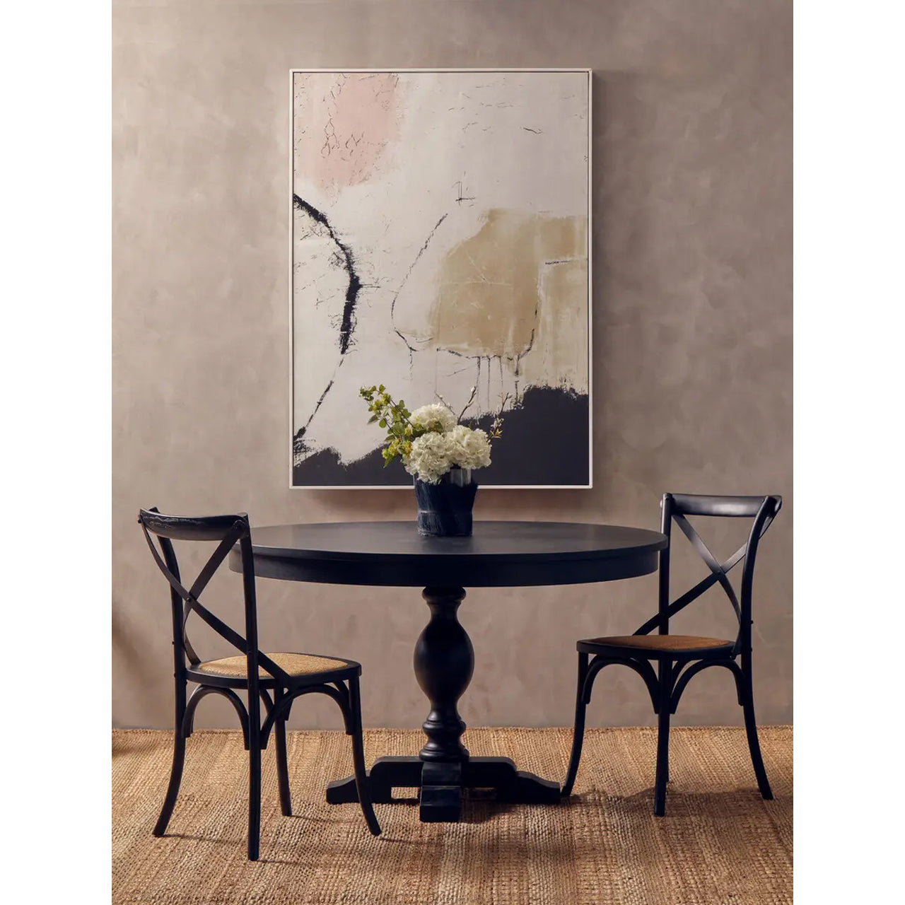 Lyon Wooden Round Dining Table In Matt Black Oak