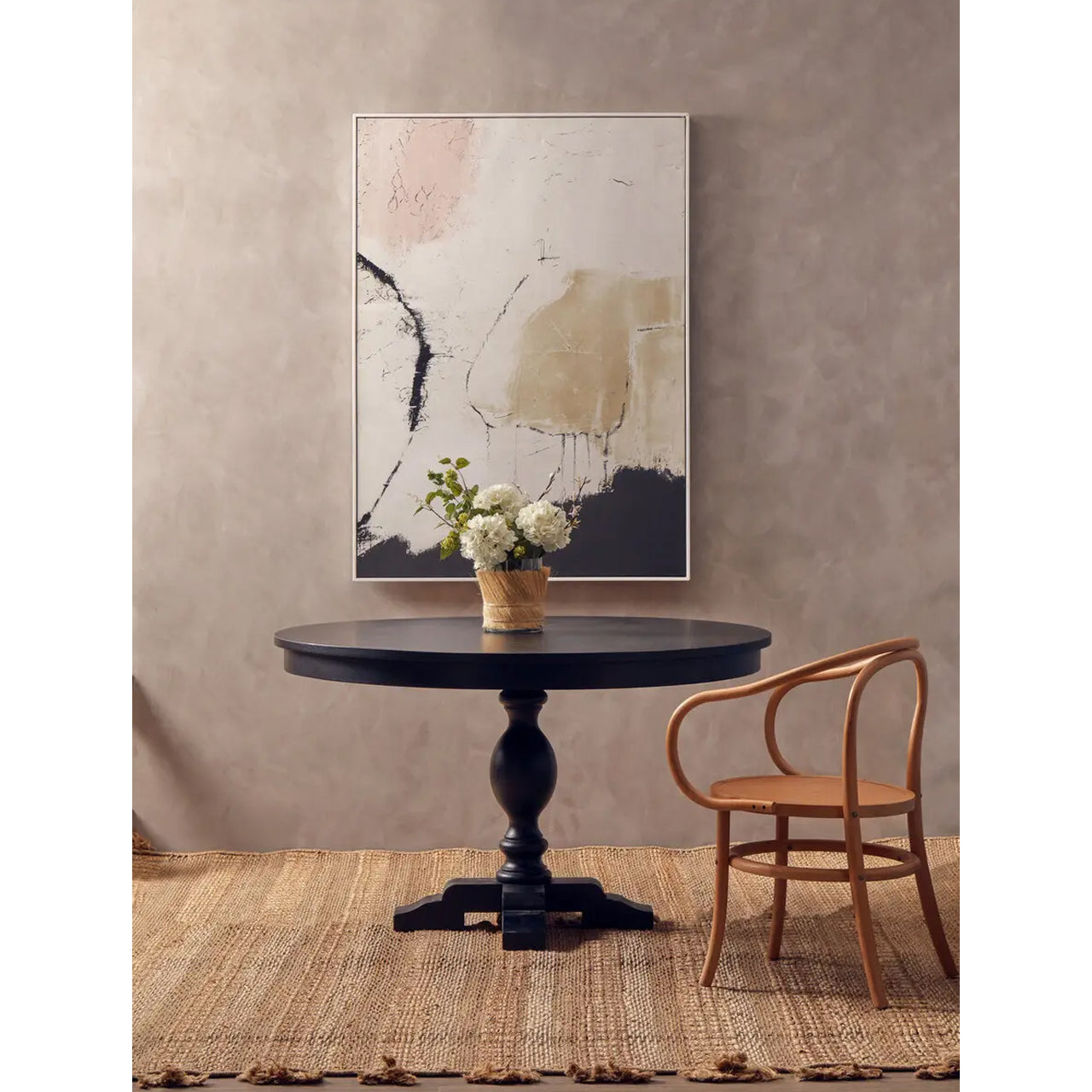 Lyon Wooden Round Dining Table In Matt Black Oak