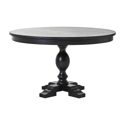 Lyon Wooden Round Dining Table In Matt Black Oak