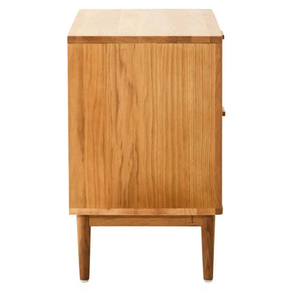 Lyon Wooden Bedside Cabinet With 2 Drawers In Natural Rattan And Oak