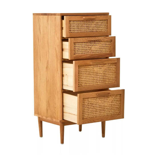 Lyon Wooden Chest Of 3 Drawers In Natural Rattan And Oak