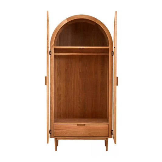Lyon Wooden Storage Cabinet With 2 Doors In Natural Rattan And Oak