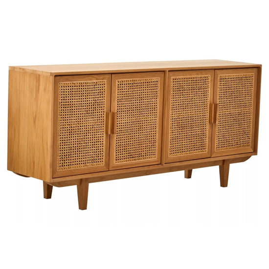 Lyon Wooden Sideboard With 4 Doors In Natural Rattan And Oak