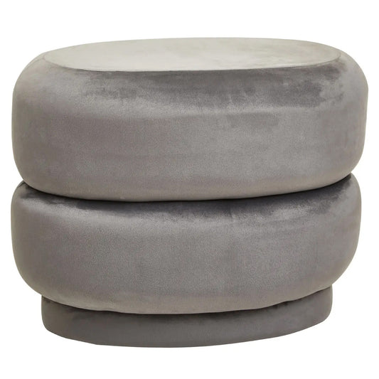 Hartford Small Round Velvet Stool In Grey